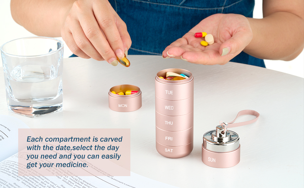 Mossime Metal Pill Organizer Weekly, Stackable Waterproof