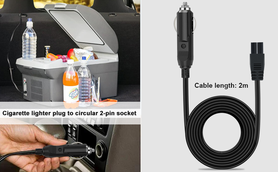 Hoembpn Car Refrigerator Power Cord Cable 2m,12V Car Cooler Cool Box