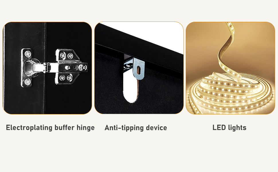 4 Doors Armoire Wardrobe Closet with Mirror, LED Armoire