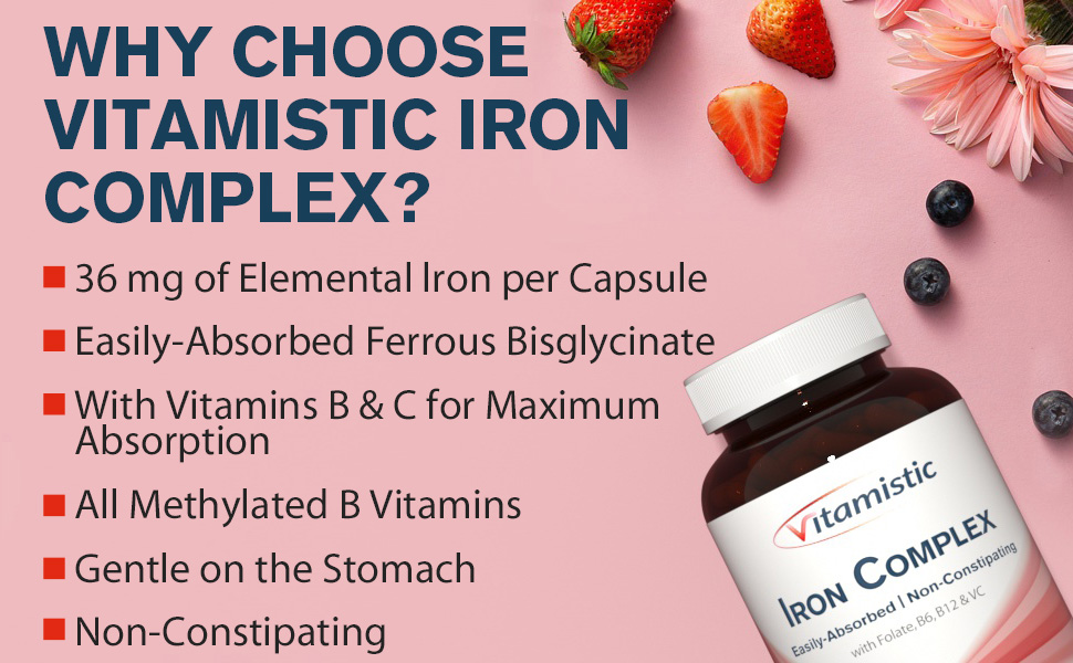 Vitamistic Iron Supplement for Women, 36 mg Elemental Iron, NonGMO & Non
