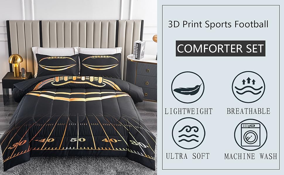 football comforter bedding set sports bedding boys kids teens bedding set black and gold comforter