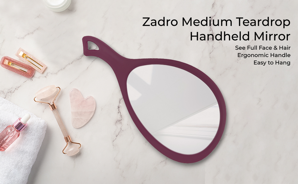 Zadro Oval Medium Hand Mirror Hand Held Mirror for Hair