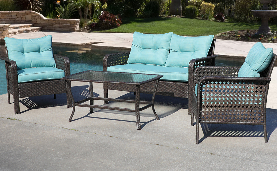 Patio Furniture Set Outdoor Furniture 4 Pieces Wicker Patio