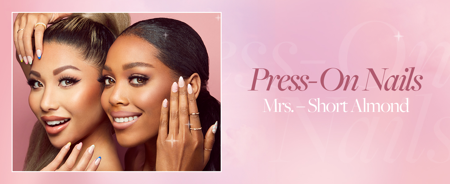 Glamnetic Press On Nails - Mrs. | Short Almond Fake Nails with French Tips and Glossy, Glazed Finish