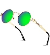 FEISEDY Retro Sunglasses Steampunk Men Women Gothic Round Metal Frame Punk Shade B0147