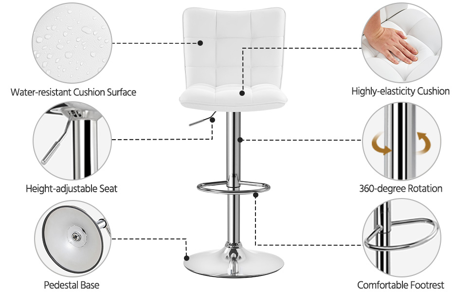 Yaheetech Bar Stools Set of 2 Modern Leather Adjustable