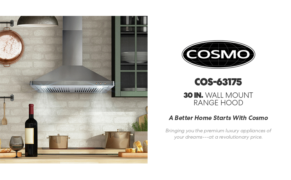 Cosmo 63175 30 in. Wall Mount Range Hood with 380 CFM