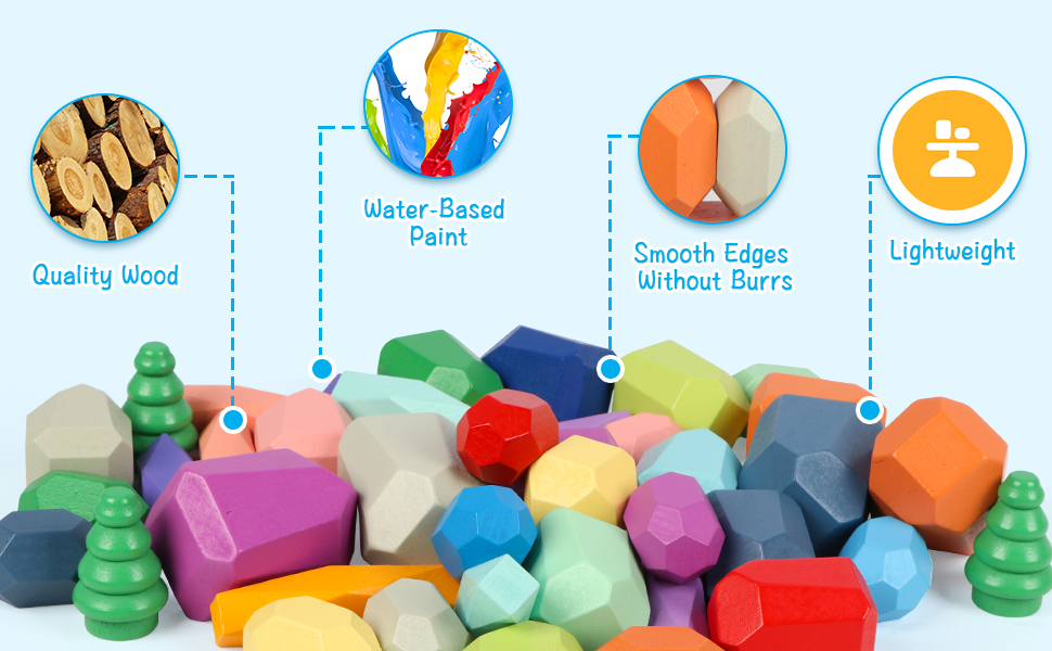 42 Large Wooden Stacking Rocks-A+3