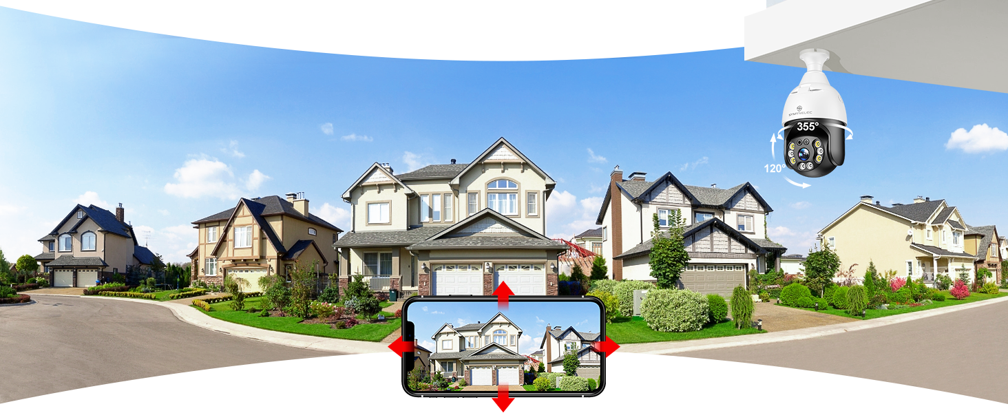 SYMYNELEC Light Bulb Camera Wifi Outdoor, Wireless PTZ