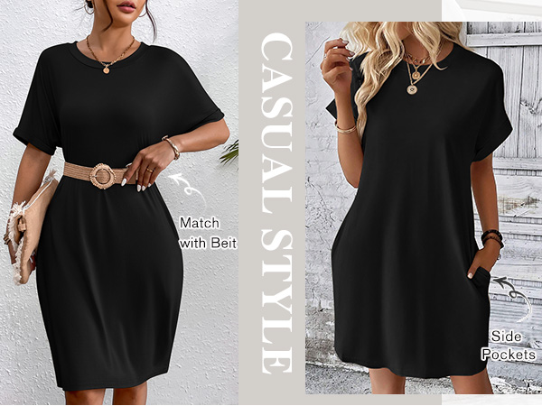 HOTOUCH Women Casual Cotton Dress Short Sleeve House Dresses