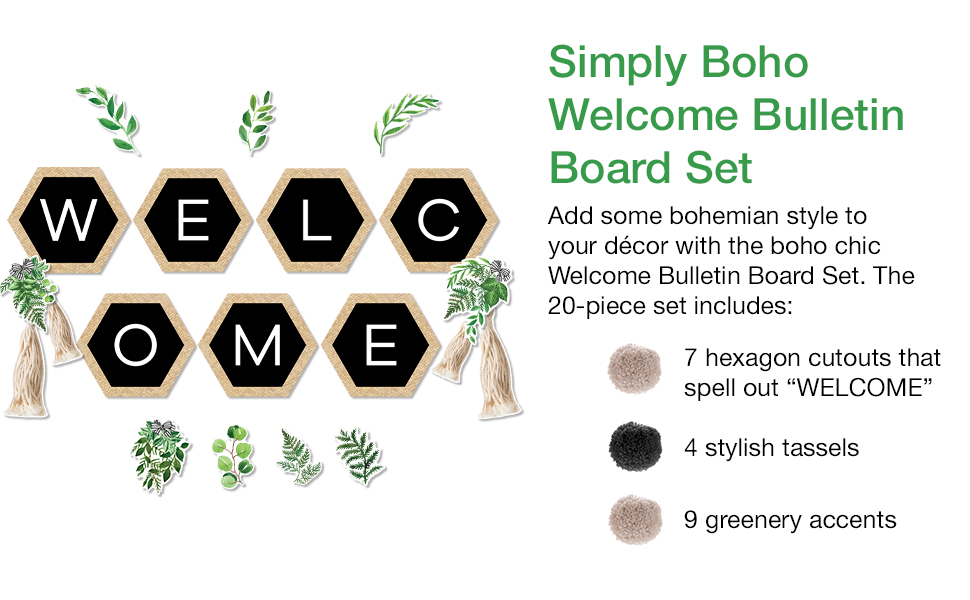 Schoolgirl Style Simply Boho Bulletin Board Set—Greenery