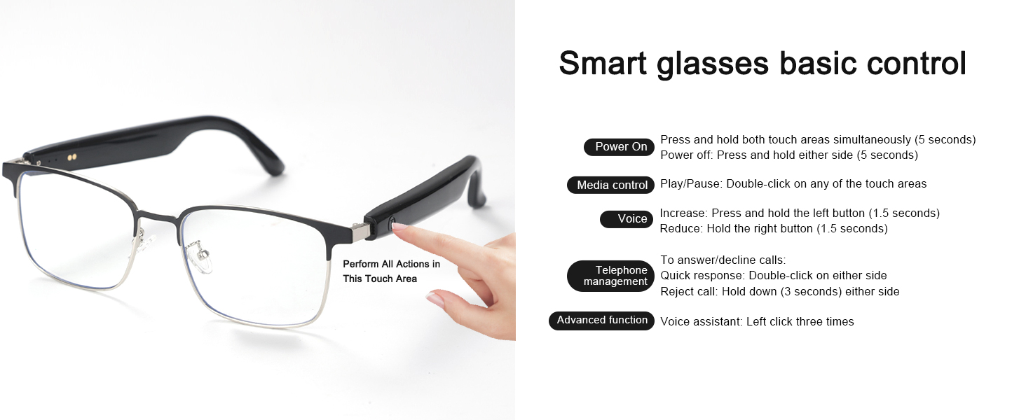 AI smart bluetooth glasses for woman & man, Intelligent control design help to manage your device