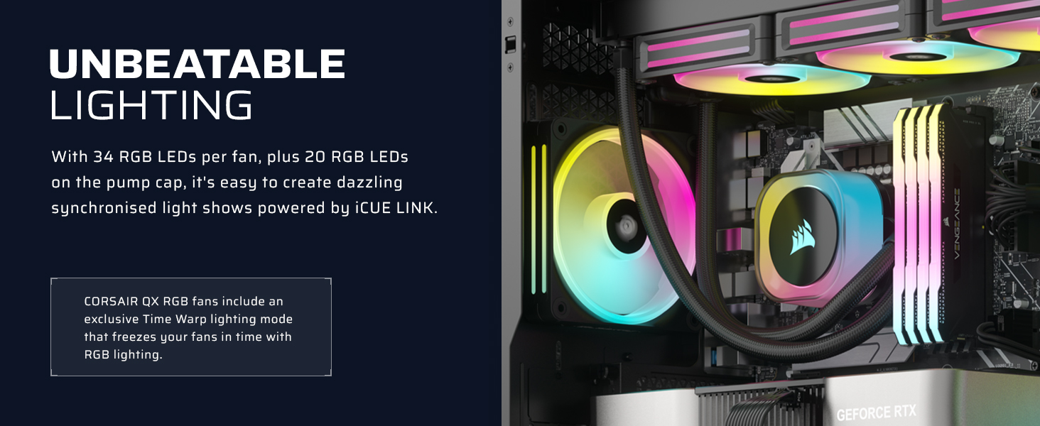 cpu rgb cooler, TIME WARP LIGHTING, aio cooler, icue link cpu cooler