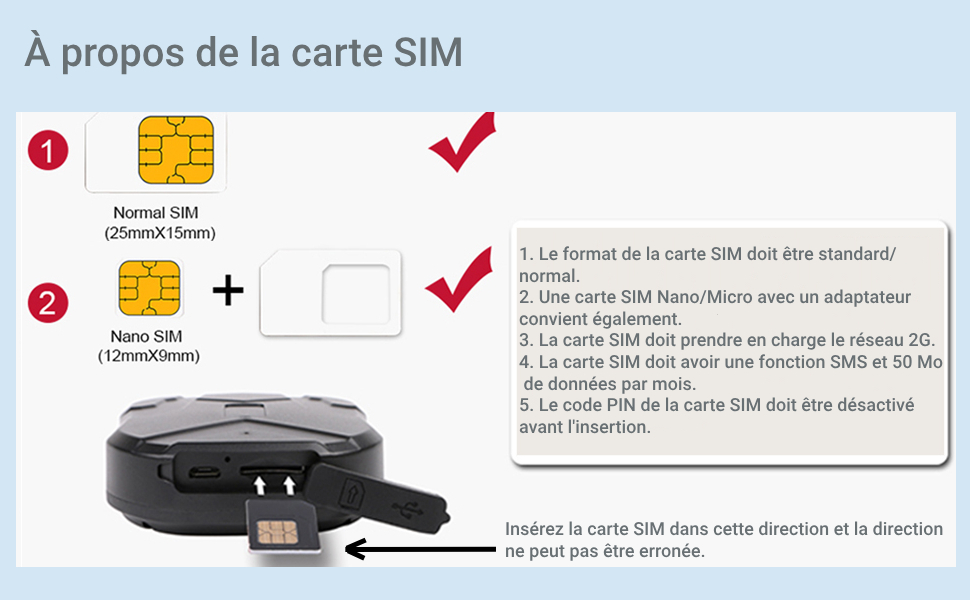 Remarques sur les cartes SIM utilisées dans les trackers