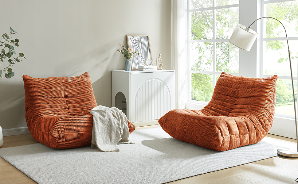 Corduroy Bean Bag Sofa Orange Brown Lazy Sofa Floor Sofa Single Chair