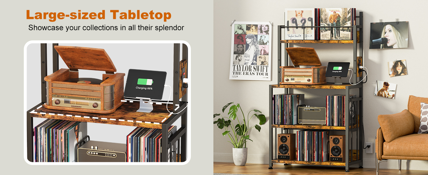 record player stand with vinyl storage