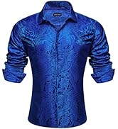 Barry.Wang Mens Casual Long Sleeve Shirts Silk Button Up Novelty Paisley Formal Dress Shirt Weste...