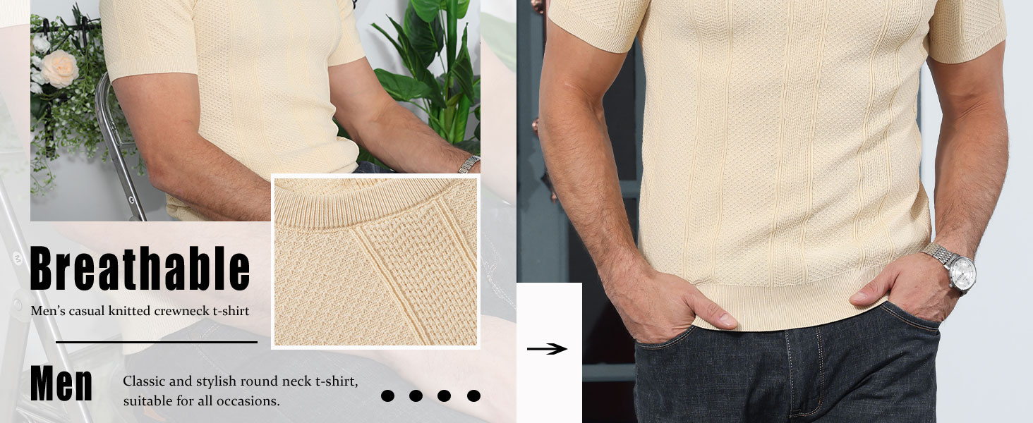 Csqopt Men's Knit T-Shirts Short Sleeve Casual Crewneck Solid Textured Pullover Tees