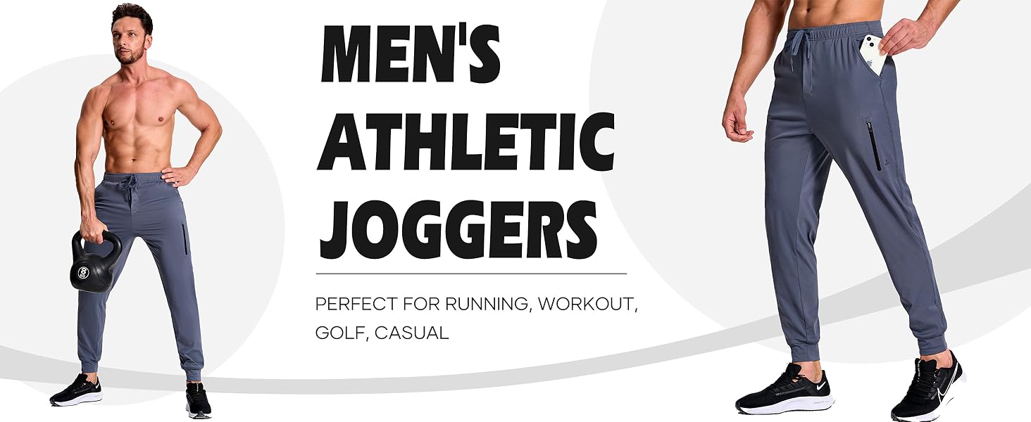 Men's Athletic Jogger with Zipper Pockets Stretch Sweatpant Pants for Men Workout Running Gym Track 