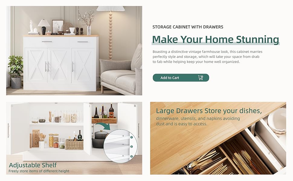 42" Barn Doors Buffet Cabinet with Storage