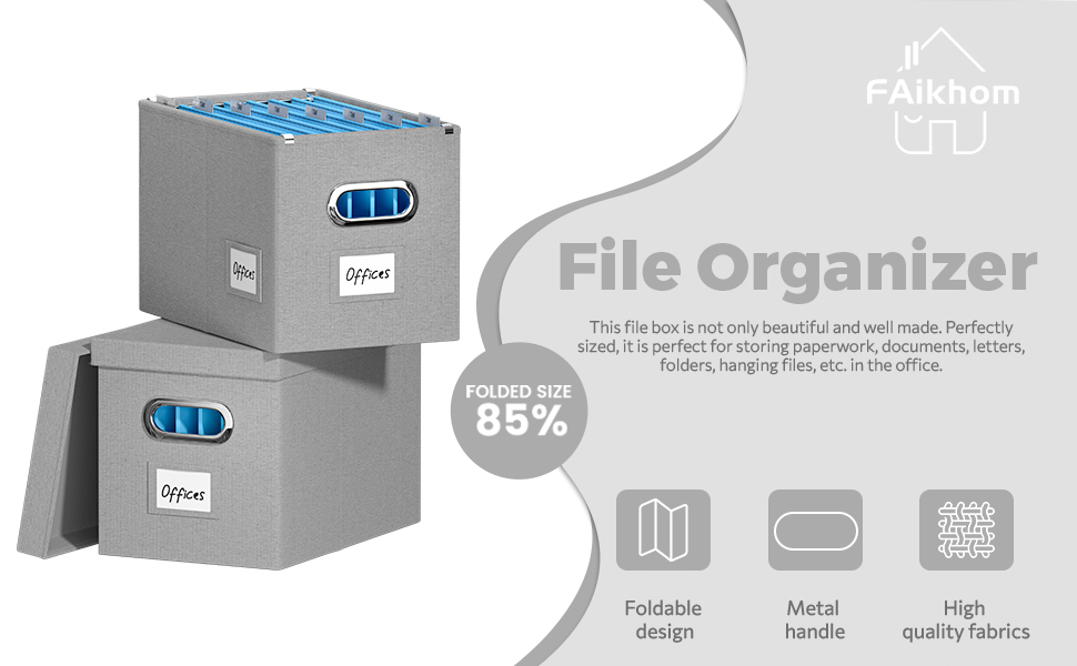 File Organizer Box with Lid Hanging Storage File Box with