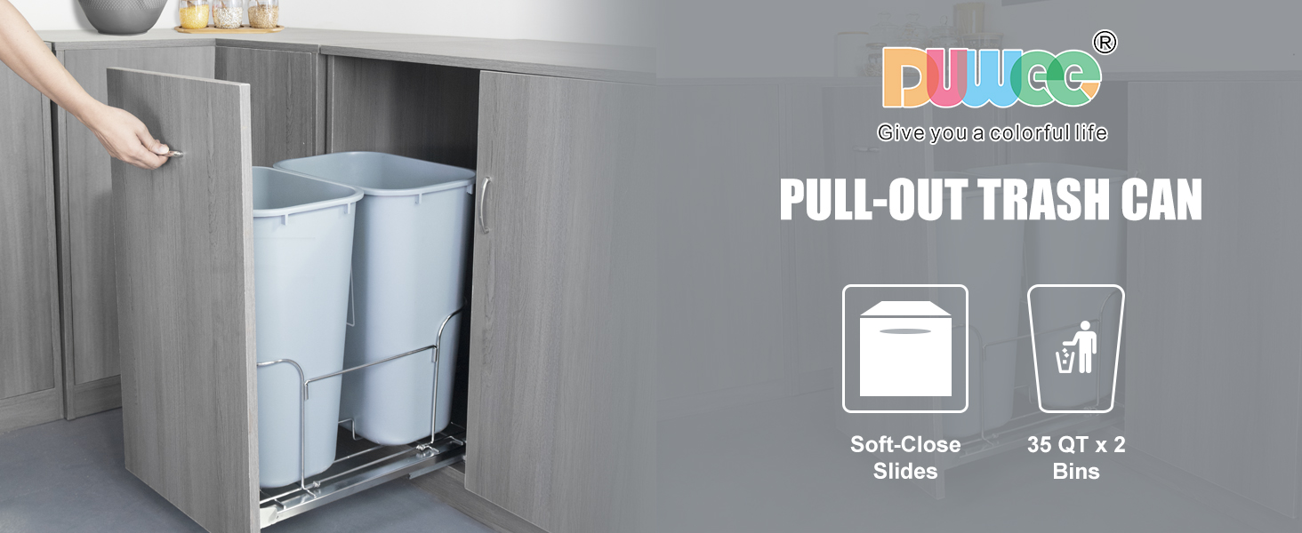 Duwee Pull Out Dual Trash Can with Soft Closed Sliding System Under