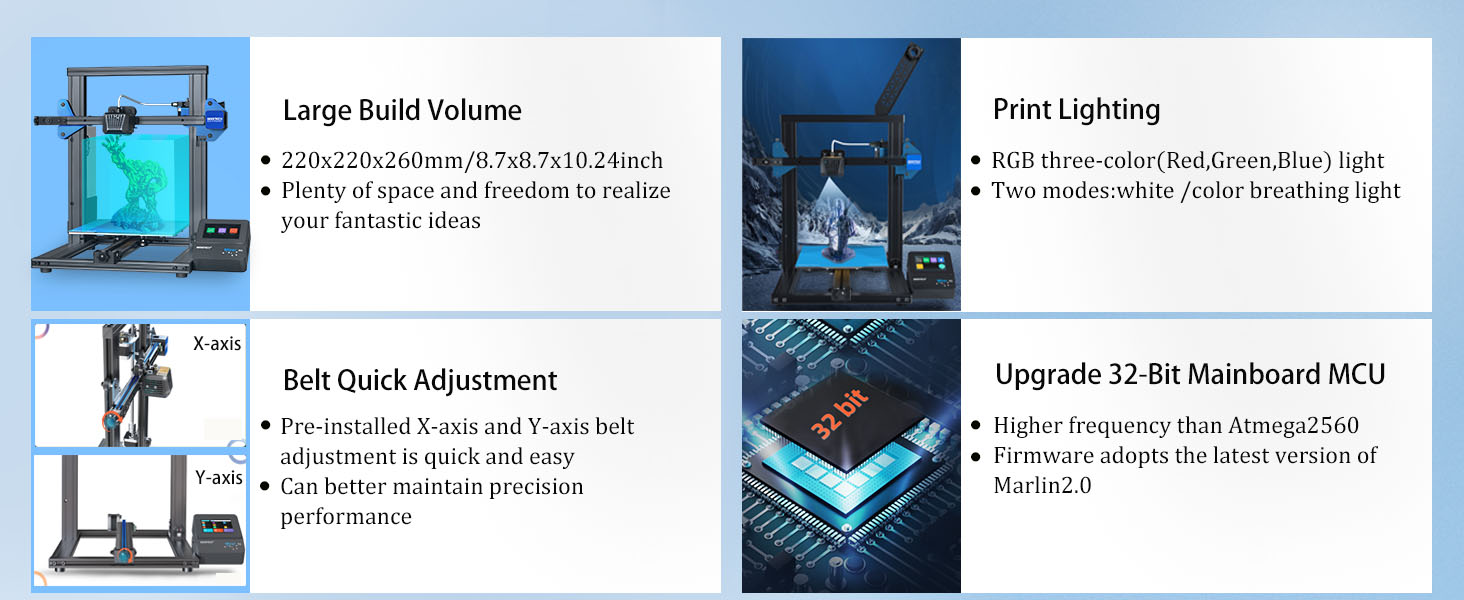 Humanized Design function large build volumes print lighting mainboard mcu marlin belt quick adjust