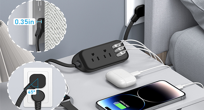 45° Flat Plug Power Strip