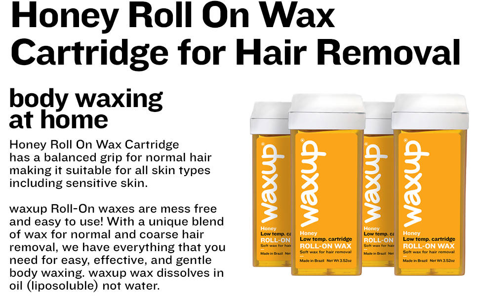 waxup Honey Roll On Wax 2 Pack and 100 Wax Strips, Pro Refill, Hot Hair Removal Wax
