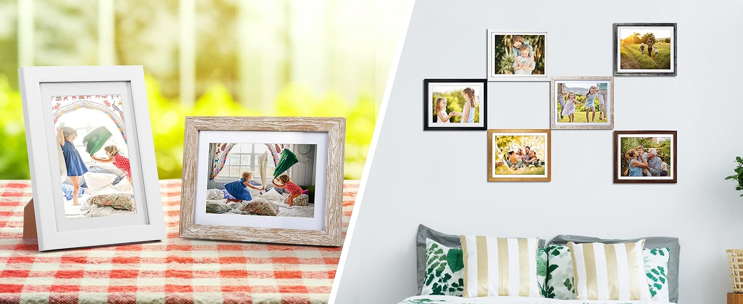 4x6 Picture Frame Set of 6, Distressed Wooden Design Made to Display