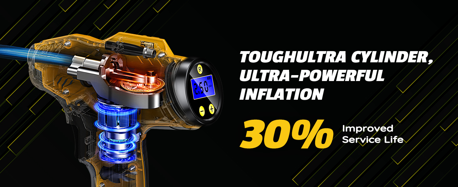 Haquno Cordless Tyre Inflator Handheld Air Compressor, 12V Portable 5200mAh Rechargeable Car Tyre Pump, 150PSI Electric Digital Car Air Pump with LED Light & 4 Nozzles for Car, Motorcycle, Bicycle 12 Cordless Tyre Inflator Air Compressor