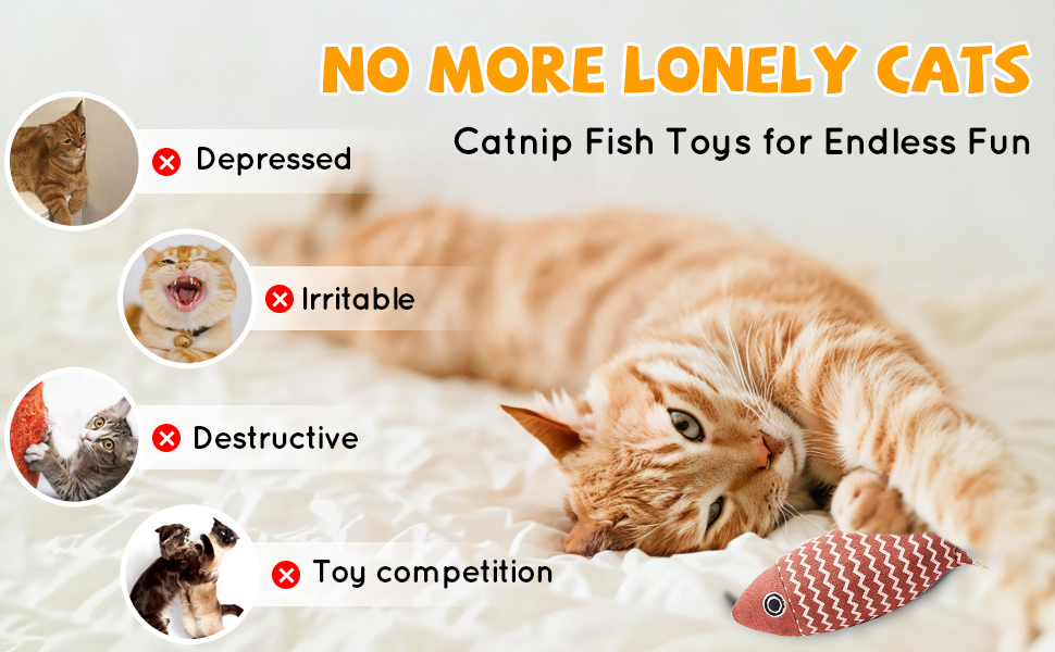 Kemowi 3pcs Catnip Toy, Fish Cat Toys For Indoor Cats Adult, Soft Linen Chew Toy, Kitten Teething Catnips Toy, 3 Color Fish Shaped Cat Interactive Toy, Red Navy Yellow 17 Keeping Cats from Being Lonely