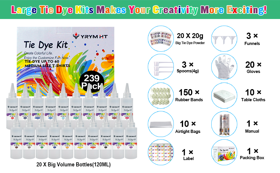 Large Tie Dye Kit for Kids and Adults 239 Pack Permanent