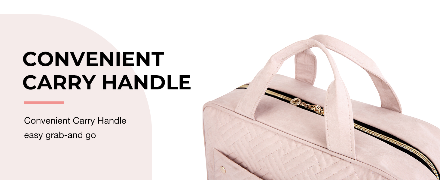 Light pink handbag with convenient carry handle. The bag features a zipper closure and appears to have a structured, rectangular shape.