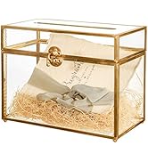 NCYP 9.9" Glass Card Box with Slot for Wedding Reception, Vintage Rectangle Gold Card Holder Terr...