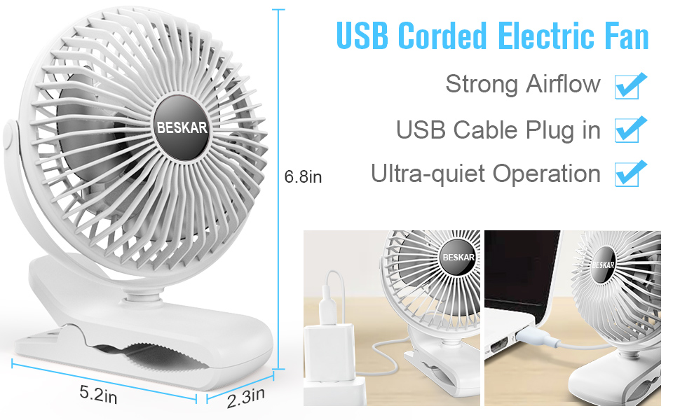 5 inch portable clip on fan usb corded small desk fan quiet operation personal fan