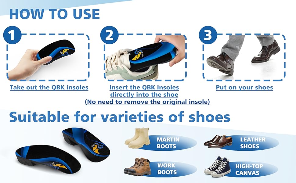 QBK 3/4 Arch Support Insoles for Women/Men Insoles for Overpronation