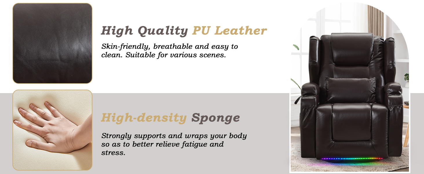 DRMBOOK Leather Rocker Recliner Chairs for Adults, 360