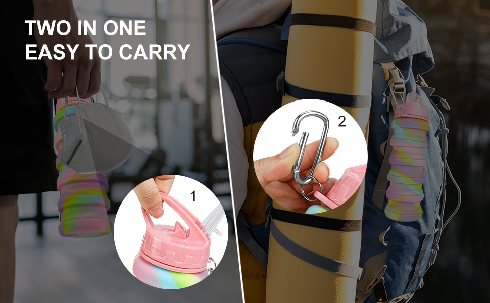 WATMHHJQ Silicone Collapsible Water Bottles 16oz 500ml Portable Foldable Expandable