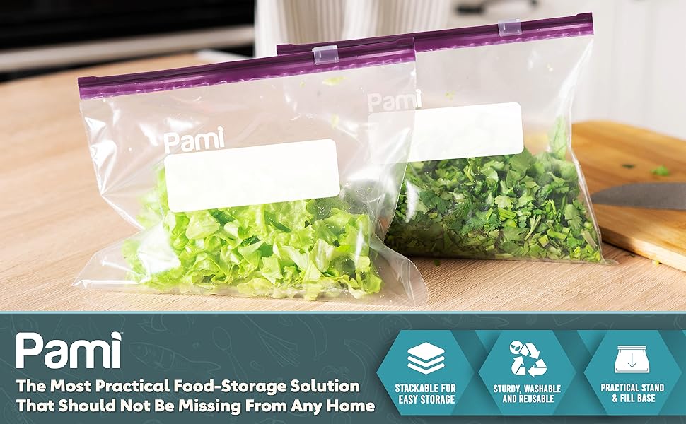 PAMI Food Storage Slider Quart Bags [50 Pieces] Leakproof
