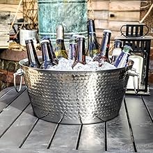Stainless steel, beverage tub, double walled, BREKX, leak proof, no sweat, steel, hammered, silver