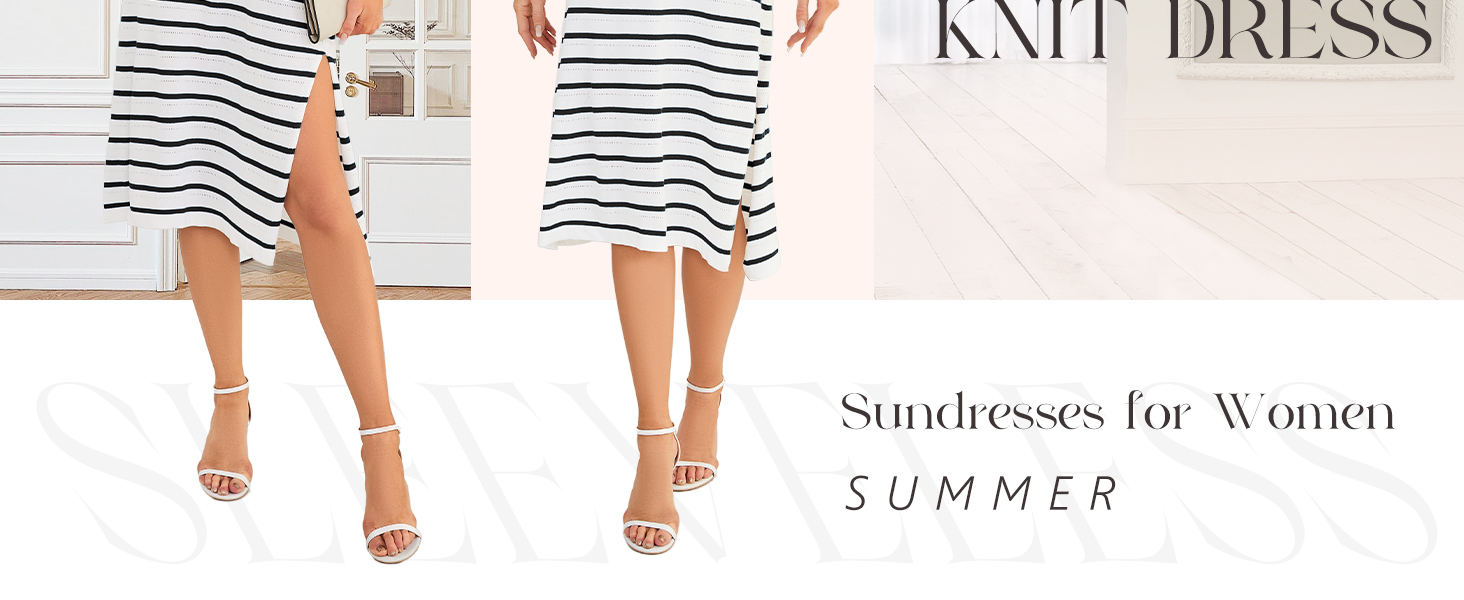 Meetjen Summer Dress for Women Casual Fashion Sleeveless Maxi Striped Knit Vacation Tank Sun Dress