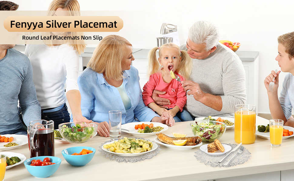 Fenyya Silver Placemat Set of 8 Washable, Modern Placemats