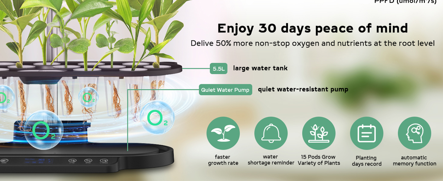 WiFi Hydroponics Growing System 15 Pods, Diivoo Smart Herb Garden