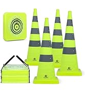RoadHero 36 Inch 4 Pack Collapsible Traffic Safety Cones, Lime Green Pop-up Cones with Reflective...