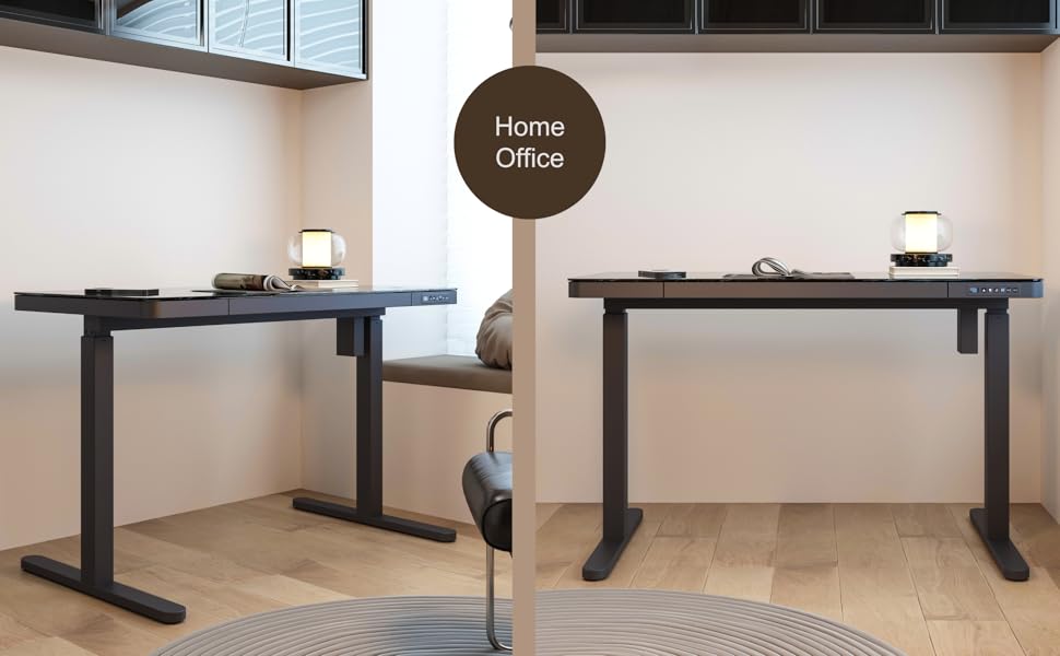 kowo Glass Top Height Adjustable Electric Standing Desk with Drawers