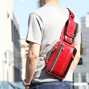 牛革製 赤 ボディバック アレンヌ HALEINE [HALEINE]牛革ボディバッグ日本製 （レッド