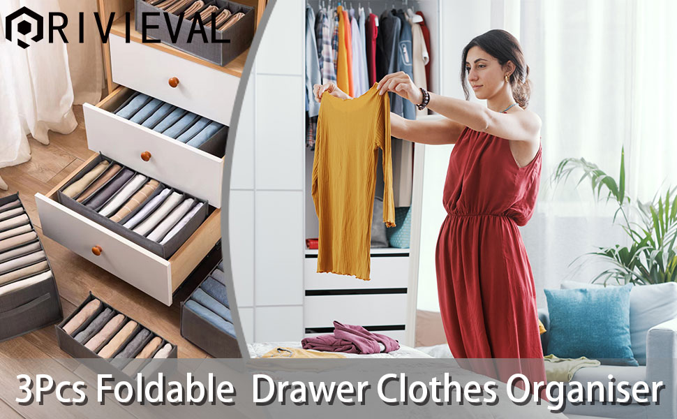 RIVIEVAL Wardrobe Clothes Organiser, 3Pcs Drawer Clothes Organiser