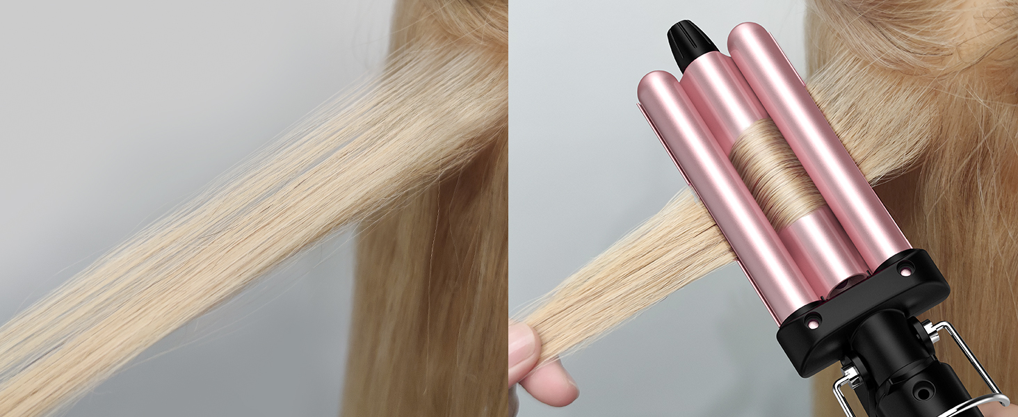 FARERY Mini Hair Crimper for Women Beach Waves, Hair Waver 3 Barrel