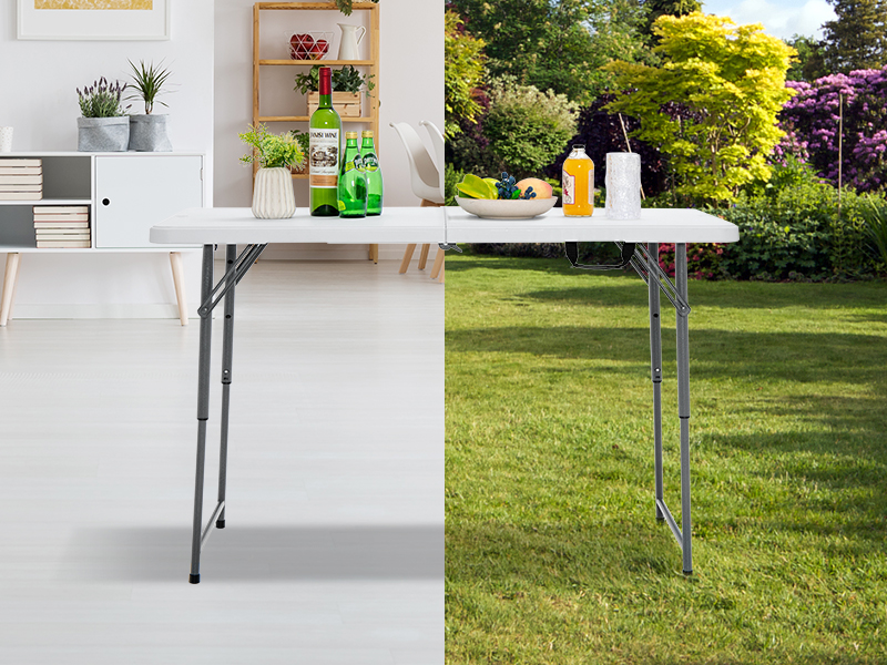 Costway Folding Camping Table, Portable Bifold Picnic Table with 3Level Height Adjustment